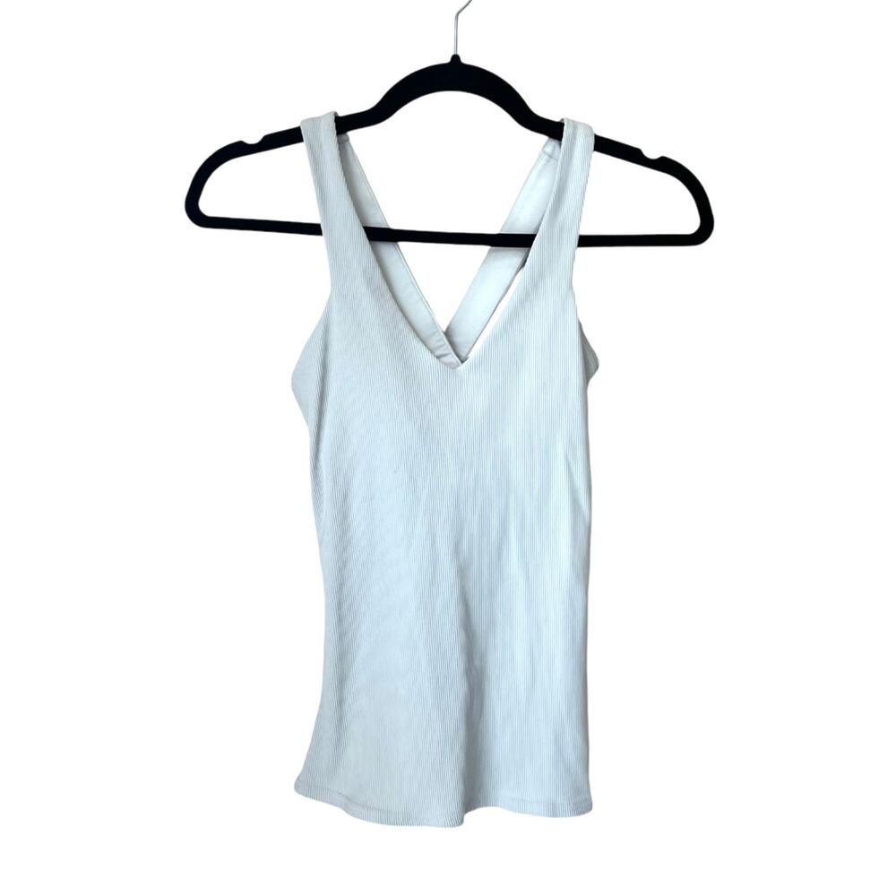 ALO Yoga Women's White Ribbed V-Neck Tank Top